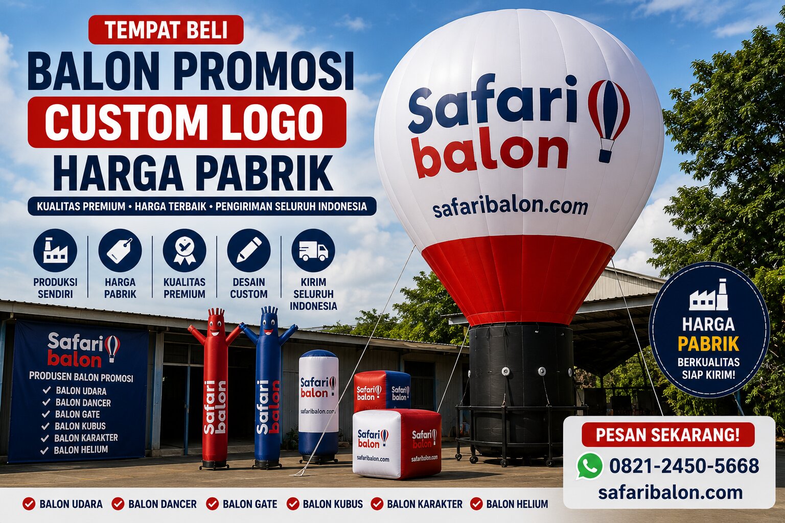 Tempat Beli Balon Promosi Custom Logo Harga Pabrik Safari Balon